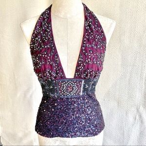 Reem Acra S Embellished Halter Sexy Party Top Pink